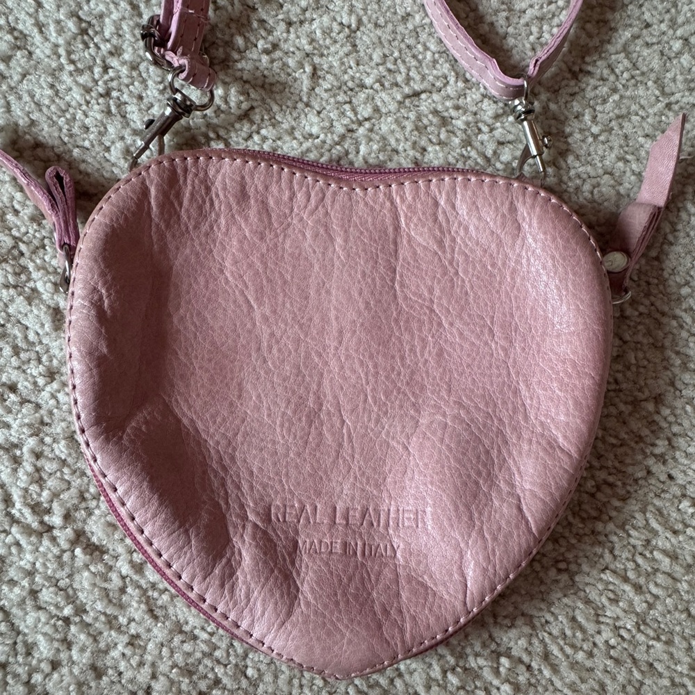 Pink heart shaped Italian leather crossbody purse